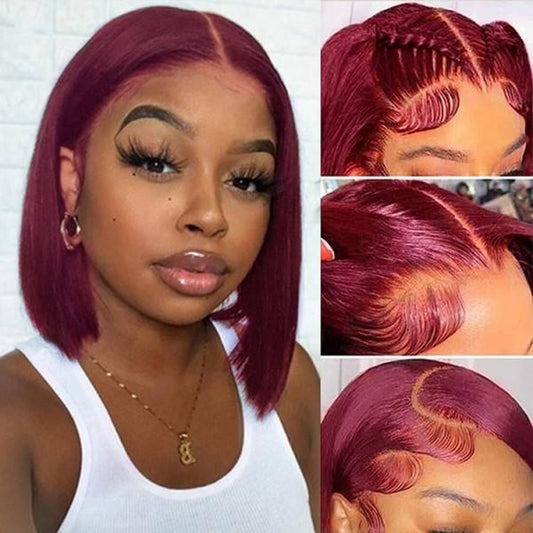 Asteria Hair Ready to Go Burgundy 99J Straight Short Bob Wig Human Hair Pre Cut Lace Closure Bob Wig